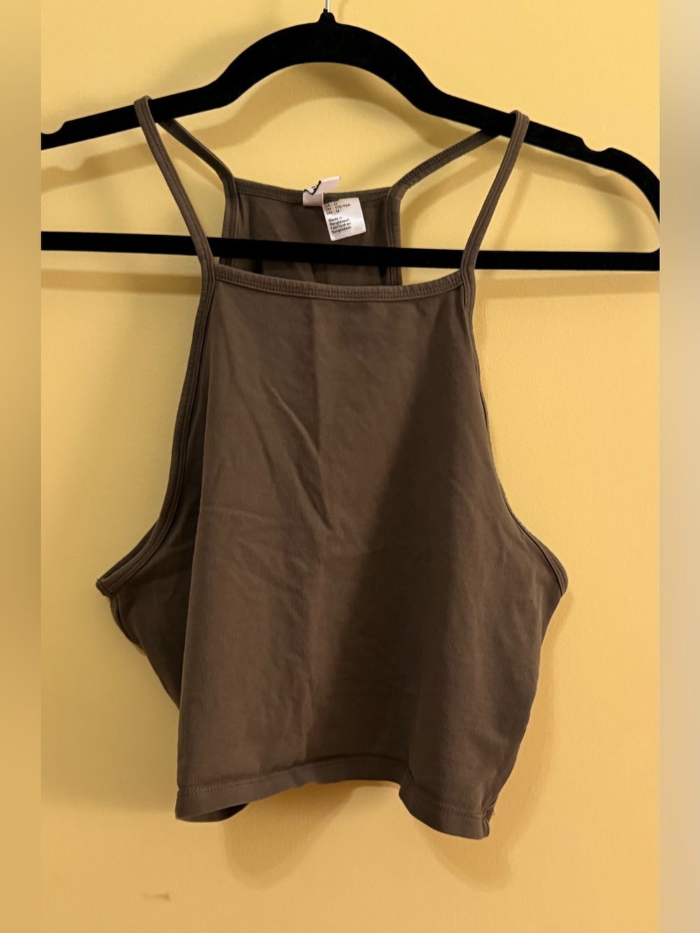 H&M Olive High-Neck Cropped Tank Top